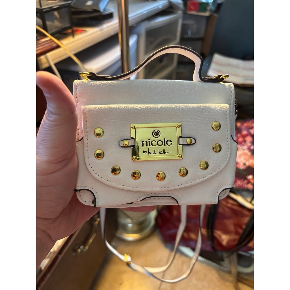 Nicole Miller Faux White Leather Crossbody Bag Purse Multipurpose Studded